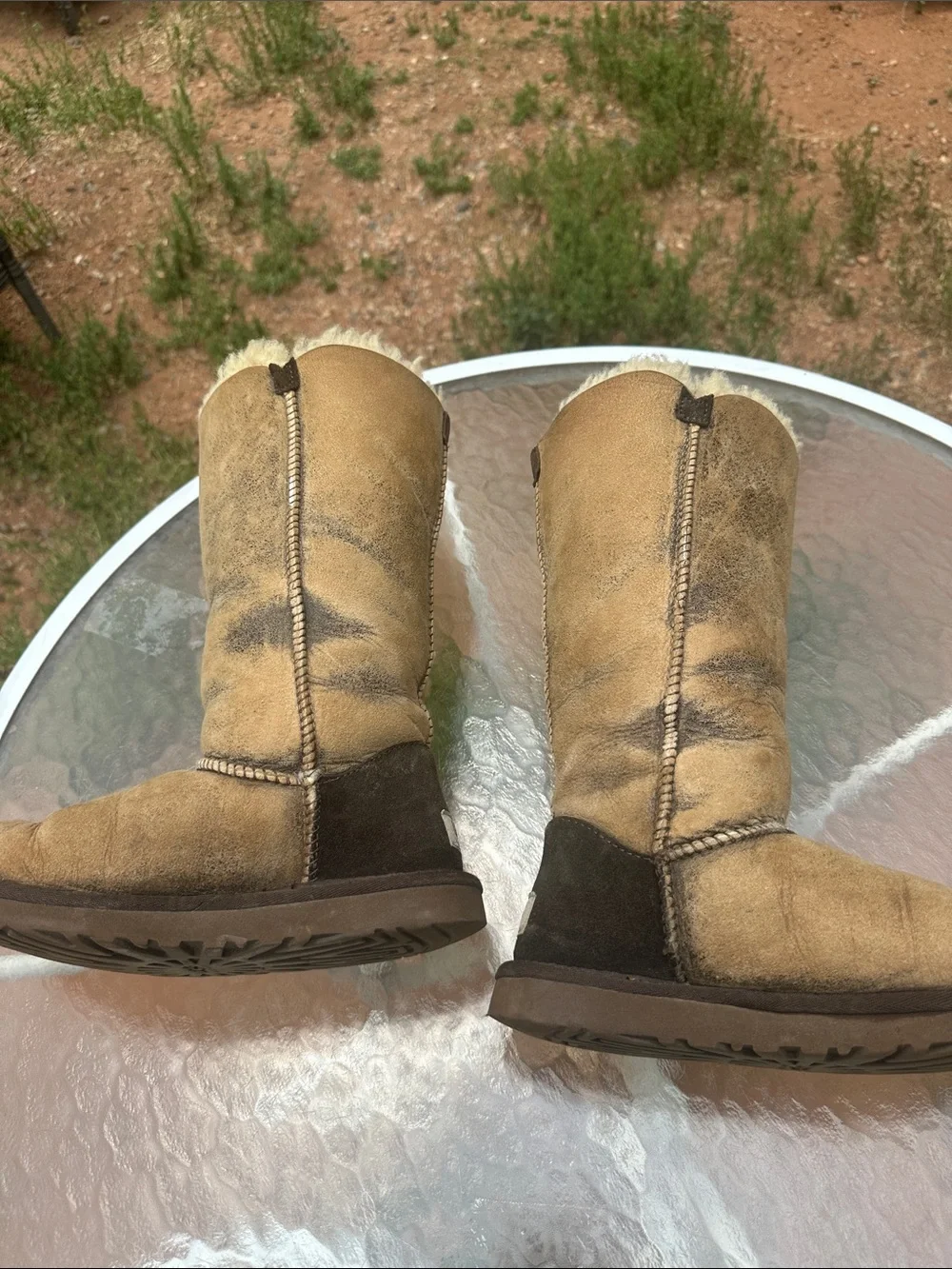 UGG Tan Button-Accent Shearling Mid-Calf Boots